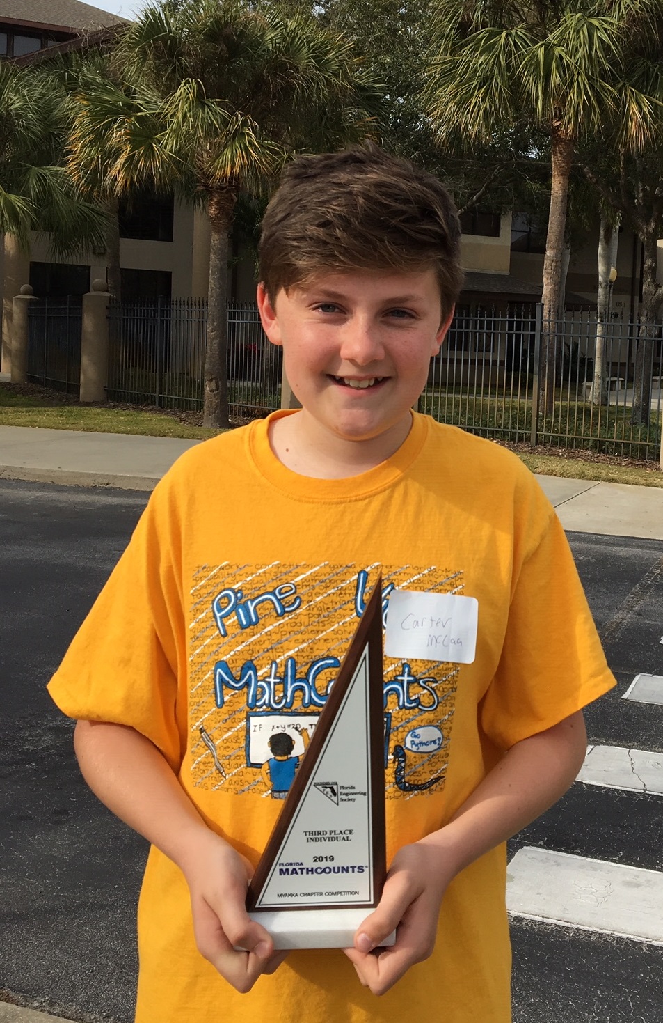 Carter finished in 3rd place as an individual in MathCOUNTS in 2019